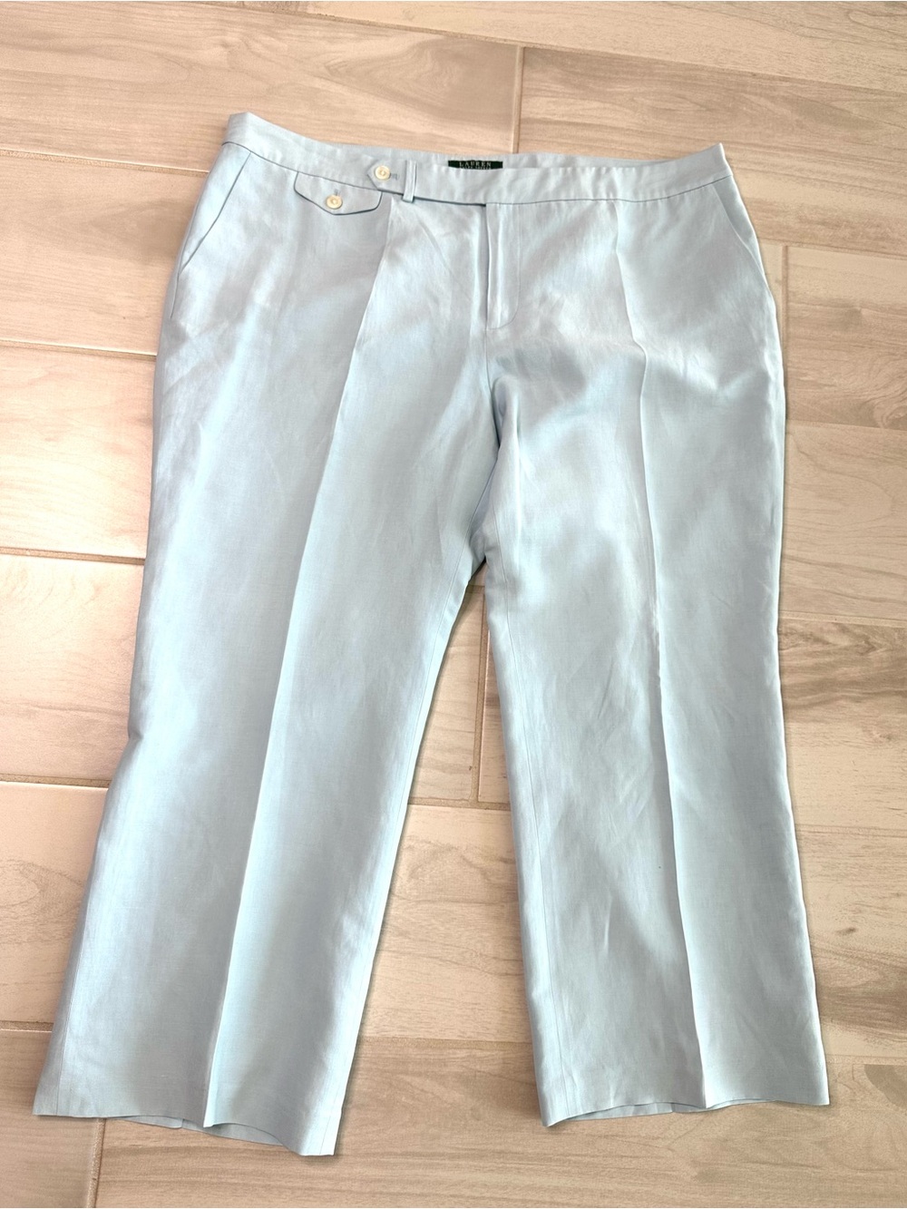 DEVROUAX RL Women’s Silk Linen Pants 18 Light Blue Straight Leg Dress Pants